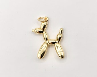 Cute Balloon Dog Charms Small Puppy Pendants in Real Gold 18K Plated Over Copper