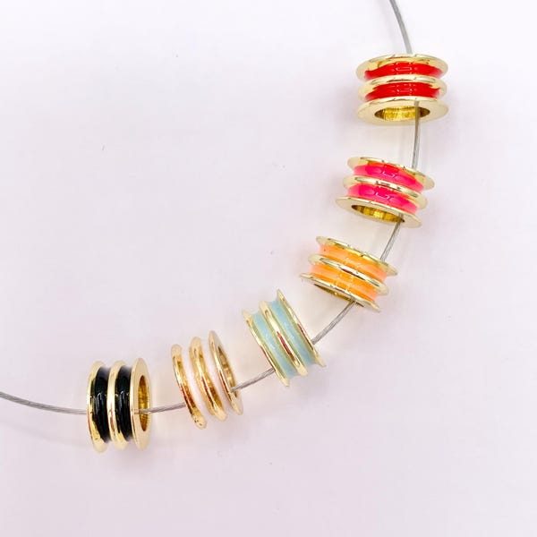 Enamel Tube Large Hole Spacer Beads Charm in Real Gold 18K Plated over Brass