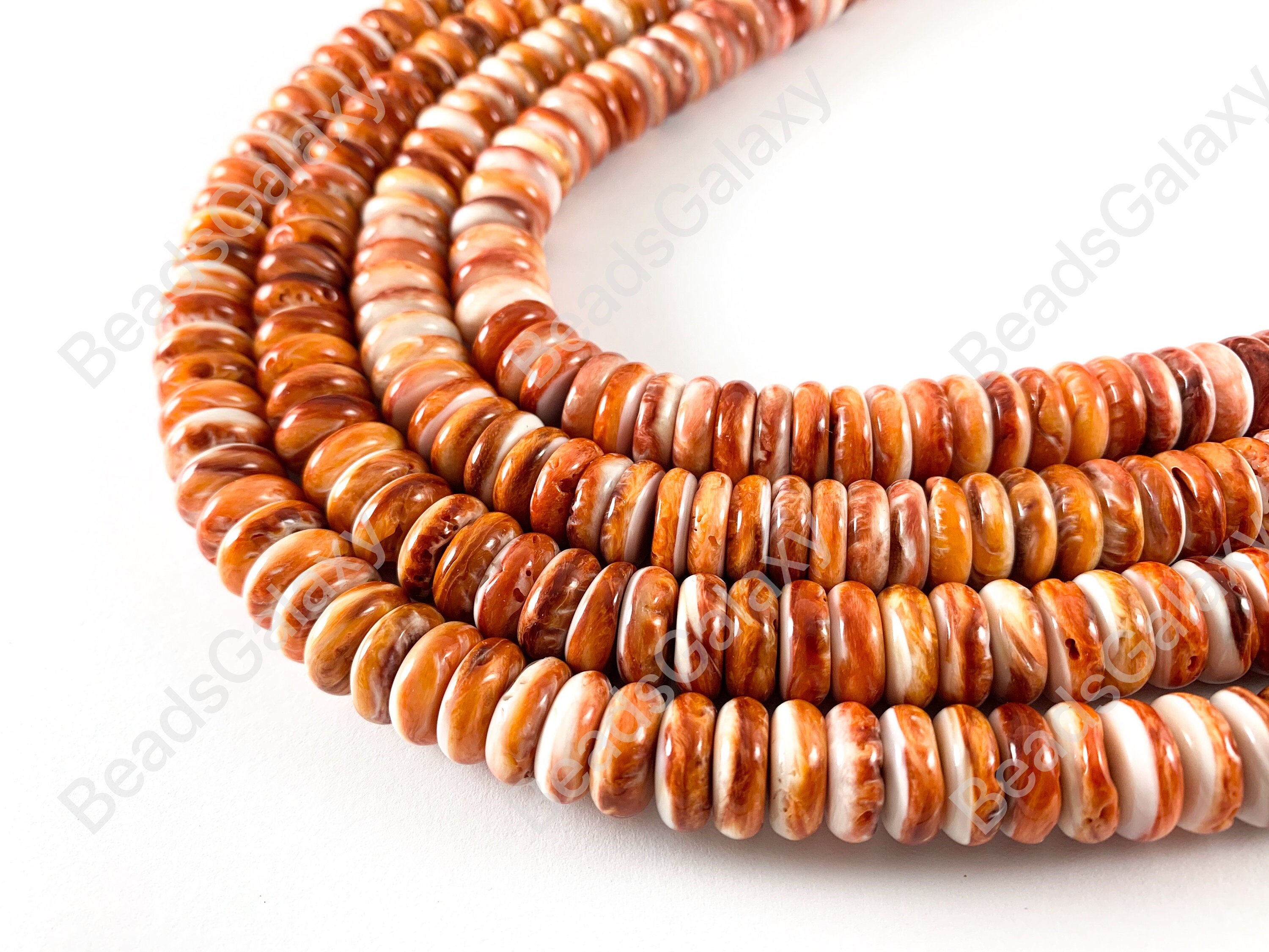Natural Orange & Red Spiny Oyster Shell Beads - 5x10mm Roundel, 15.5" Strand, HQ DIY