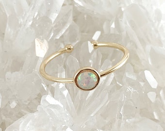 Real Gold 18K Plated Copper Adjustable Ring with Japanese Opal