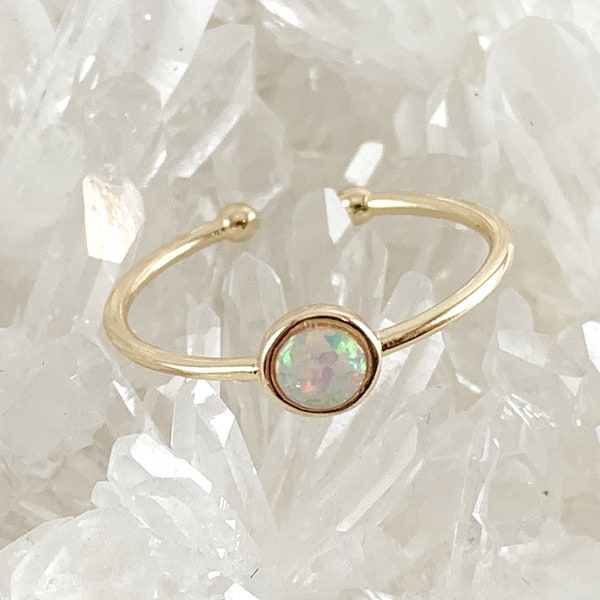 Real Gold 18K Plated Copper Adjustable Ring with Japanese Opal