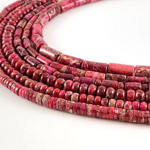 Dyed Hot Pink Variscite/Sea Sediment/Impression Jasper Beads Tube, Rondelle, Heishi Shapes