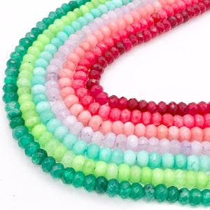 5x8mm Beautiful Dyed Jade Faceted Rondelle Beads | Multicolor Dyed Jade Imitation Stone Beads Around 14-15&quot; | Price Per Strand