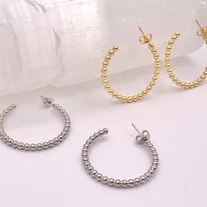 Gold or Silver Simple Soldered Beaded Bubble Dotted Hoops over 18K gold Plated Copper
