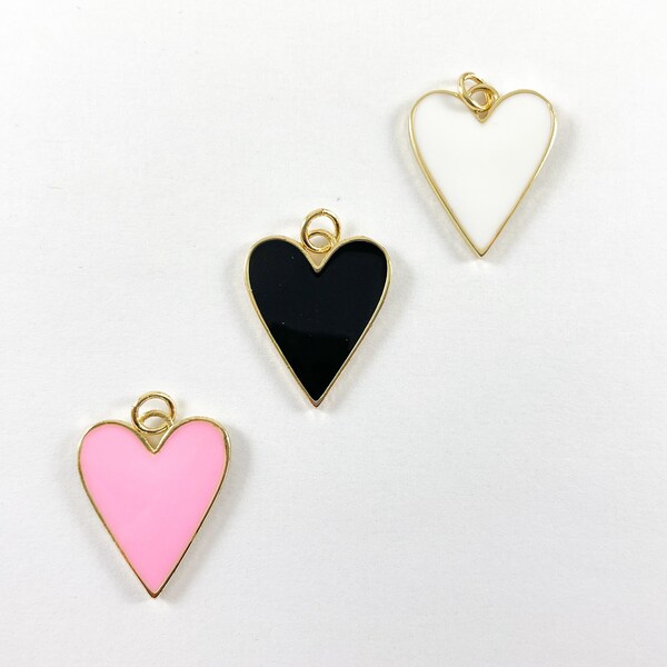 18K Gold Plated Enamel Heart Charm Pendants Over Copper