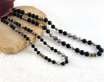 36" Spider Web Jasper + Hematite + Crystal Knotted Gemstone Finished Necklace