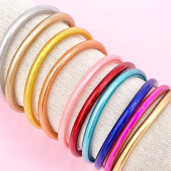 Glitter Filled Jelly Tube Bangles Buddhist Temple Plastic Rubber Silicone Wristband Wristlet Bracelets