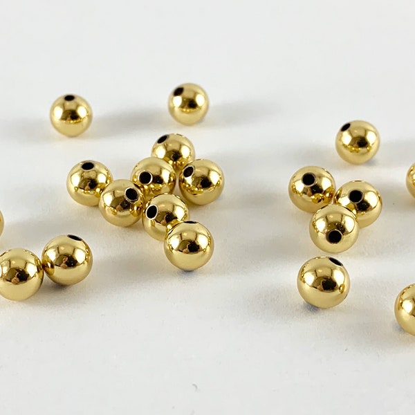 Real Gold 18K Plated Round Ball Spacer Beads Over Brass