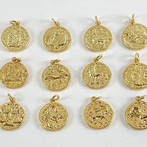 18K Gold Plated Zodiac Astrological Constellation Sign Symbols Coin Charms