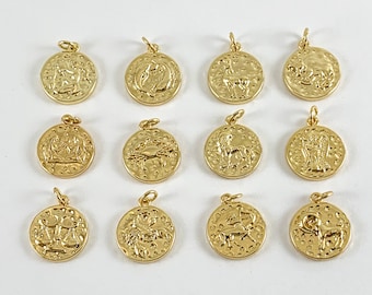 18K Gold Plated Zodiac Astrological Constellation Sign Symbols Coin Charms