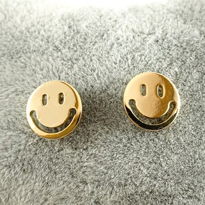 Real 18K Gold Plated Smiley Face Stud Earrings Over Brass