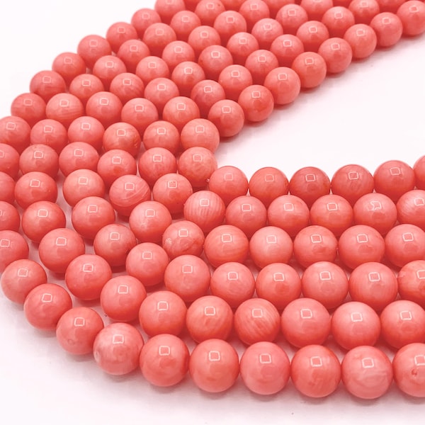 Grade AA Pink Bamboo Coral Round Smooth Shiny Beads For Jewelry Making 8mm, 9mm, 10mm Around 15"