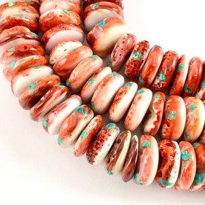 Natural Spiny Oyster+Turquoise 16mm Rondelle Beads - Natural Red Color and Turquoise Color. Non Treated 15-16&quot;
