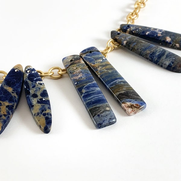 Dainty Natural Sunset Sodalite Rectangle/Marquise/Teardrop Gemstone Pendant ( price by pair )