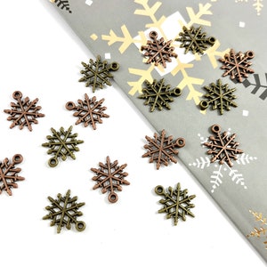 17mm Pewter Christmas Snowflake Charm Holiday Charm in Antique Copper and Brass | Bulk Option Available