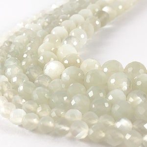 Handcut Moonstone Round Faceted Shiny Natural White Gemstone Beads 15&quot;- 16&quot;