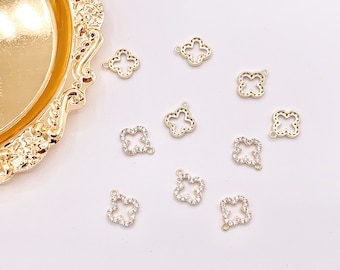 Real Gold 18K Plated Micro CZ Flower Quatrefoil Clover Pave Charms Over Brass