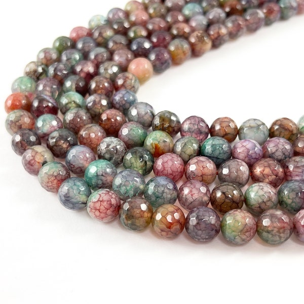 High Quality Multicolor Dyed Agate Round Faceted Natural Stone Beads  6mm 8mm 10mm 12mm 14mm Around 15"