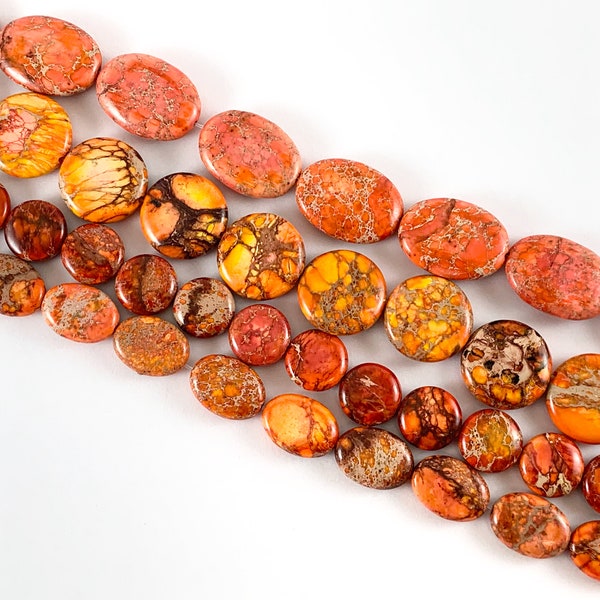 Dyed Orange Variscite/Sea Sediment/Impression Jasper Flat Beads Coin Oval Shapes