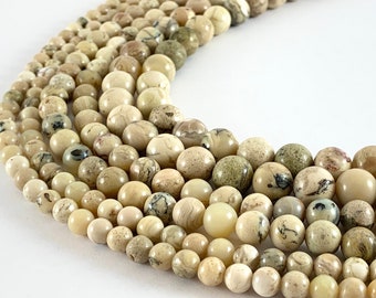 Natural White Creamy Smooth Round African Opal Jasper Beads