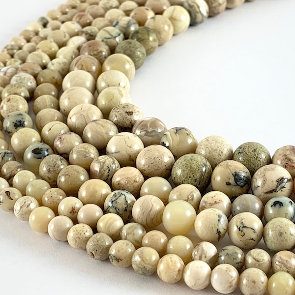 Natural White Creamy Smooth Round African Opal Jasper Beads