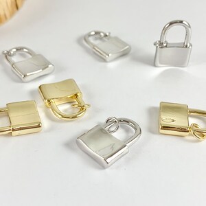 Gold Lock Charm Pendants in 18K Gold or Silver plated Brass
