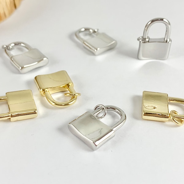 Real Gold Lock Charm Pendants in 18K Gold or Silver plated Brass