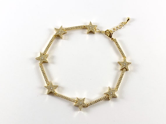 18K Gold Plated Plated CZ Pave Star Bracelet 7.5