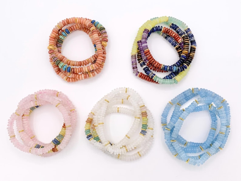Bracelets extensibles de pierres précieuses assorties de 6 mm Rondelle colorée avec entretoises plaquées or Bracelets de perles 6,5 pouces Prix pour 1 image 6