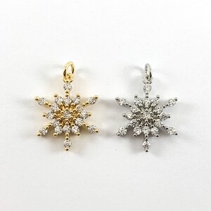 Snowflake Charm in Real Gold 18K Plated Micro CZ Pave Over Copper