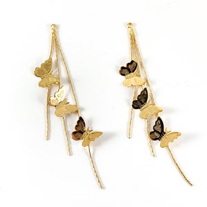 18K Gold Plated Dainty Delicate Butterfly Fringe Tassels Over Copper