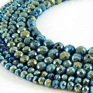 Faceted Shiny Metallic Coated Round Green Druzy Beads