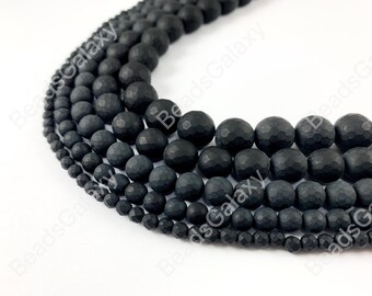 Matte Solid Black Onyx Round Faceted Natural Healing Gemstone Beads For Men's and Women's Bracelets 4-12mm Available Around 14"-15"