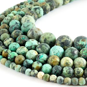 Matte African Turquoise Round Smooth Natural Gemstone Beads 15&quot;-16&quot;