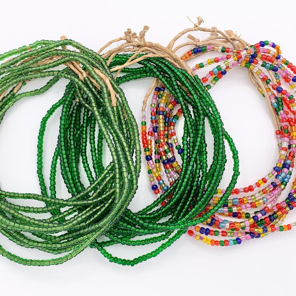 4mm African Sandcast Transparent Seed Beads Handmade Glass Beads From Ghana in Light Green, Green And Multicolor