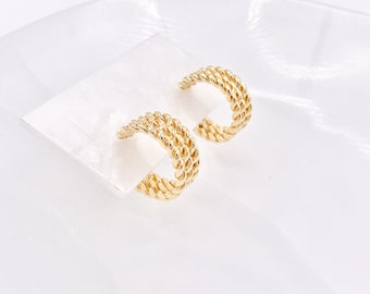 Triple Roped Braided Twisted Earring Hoops in 18K Gold Plated Copper 20mm