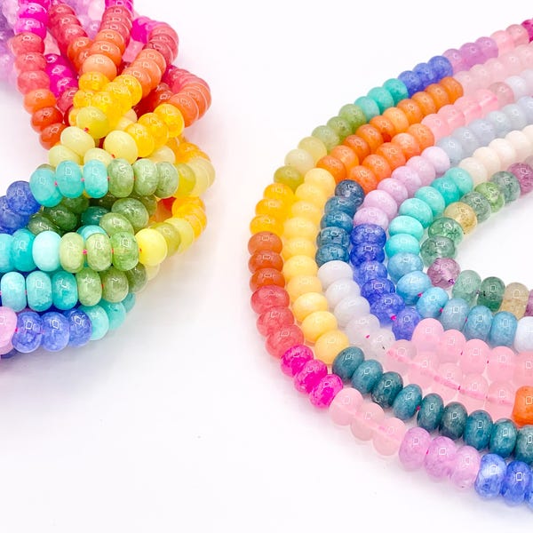 5x8mm Beautiful Mixed Color Jade Smooth Rondelle Beads 1 Strand | Multicolor Dyed Jade Natural Stone Beads Around 15"