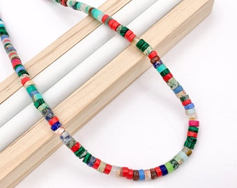 Delicate Assorted Stone Heishi Necklace 18K Gold Plated Copper Clasps Cute Choker Finished Necklace 15-16"