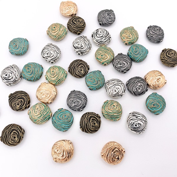 13x14mm Pewter Swirl Coin Spiral Spacer Beads Rosy Gold, Silver, Bronze, Gunmetal And Patina