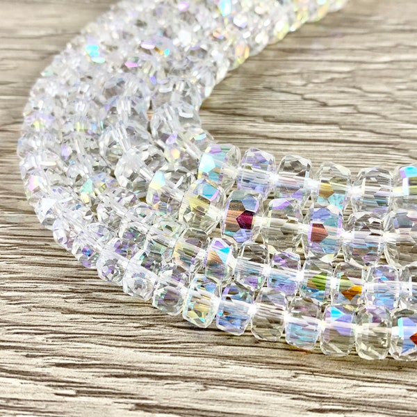 High Quality Crystal Wheel Shape Faceted Super Shiny Clear AB Rondel Crystal Beads Strand Available in 2 Sizes