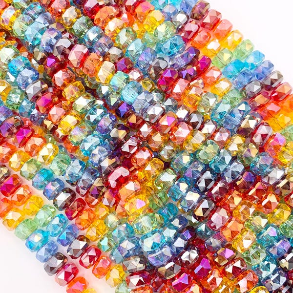 7-8mm High Quality Rainbow Multicolor Crystal Wheel Shape Faceted Shiny Crystal Beads 1 Strand 8"