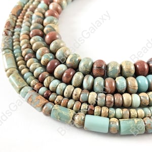 Aqua Terra Jasper Rondelle Tube Gemstone Beads