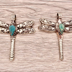 Tibetan Silver Natural Turquoise Large Dragonfly Pendant Handmade Pendant