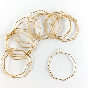 Real 18K Gold Plated Octagon Hoop Earring Component Over Copper