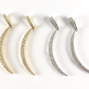 Real Gold/Platinum 18K Plated Micro CZ Curve Crescent Moon Pendant Over Brass