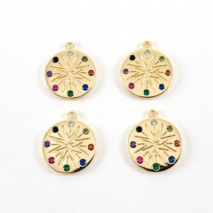 18K Gold Plated CZ Pave Colorful Star Coin-Shaped Rhinestone Pendant