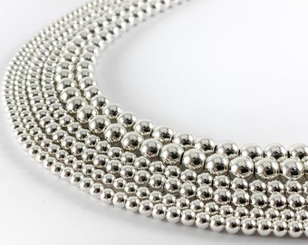 Silver Plated Hematite Round Smooth Beads (around 15-16")
