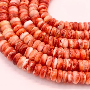 Spiny Oyster Natural Rondelle Beads - Natural Orange Red Color. Non Treated 15-16&quot;