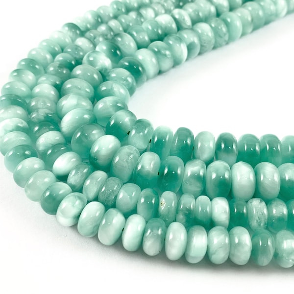 Grade AAA Green Angelite/ Green Moonstone/ Aqua Green Angelite Rondelle Smooth Shiny Natural Gemstone Beads 15"-16"