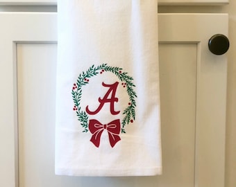 Officially Licensed Alabama Wreath Towel, Holiday Kitchen Towel, Tea Towel, Holiday Decor, Flour Sack Towel, Gift For Alabama Fan or Grad
